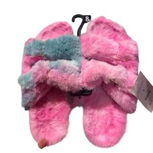 NWT Pink and Blue Fuzzy Sandals